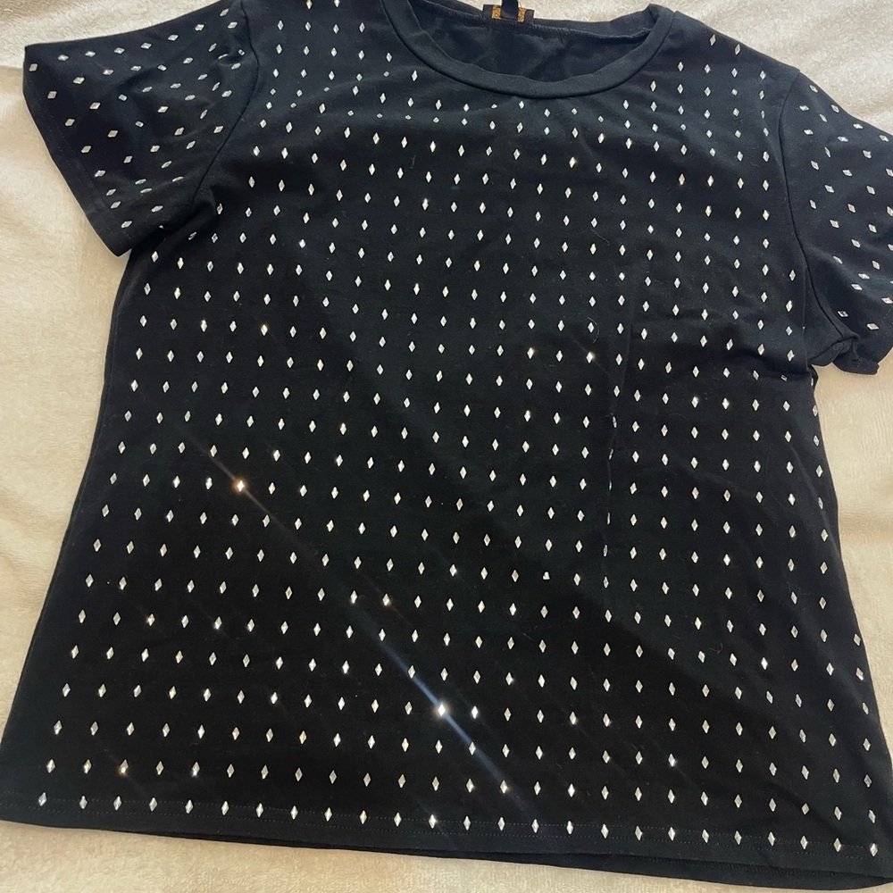 Black Fitted Embellished Short Sleeve Tee